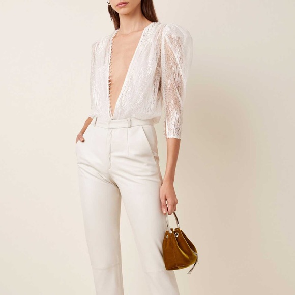 Zeynep Arcay Deep V Lace Silk Bodysuit White - Picture 2 of 5